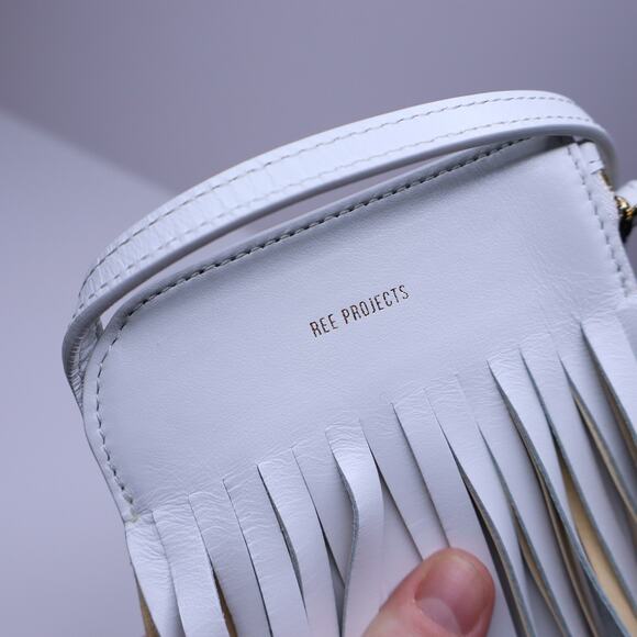 REE PROJECTS Do Fringe Leather Neck Pouch White Leather Crossbody Sling Bag - Picture 7 of 11